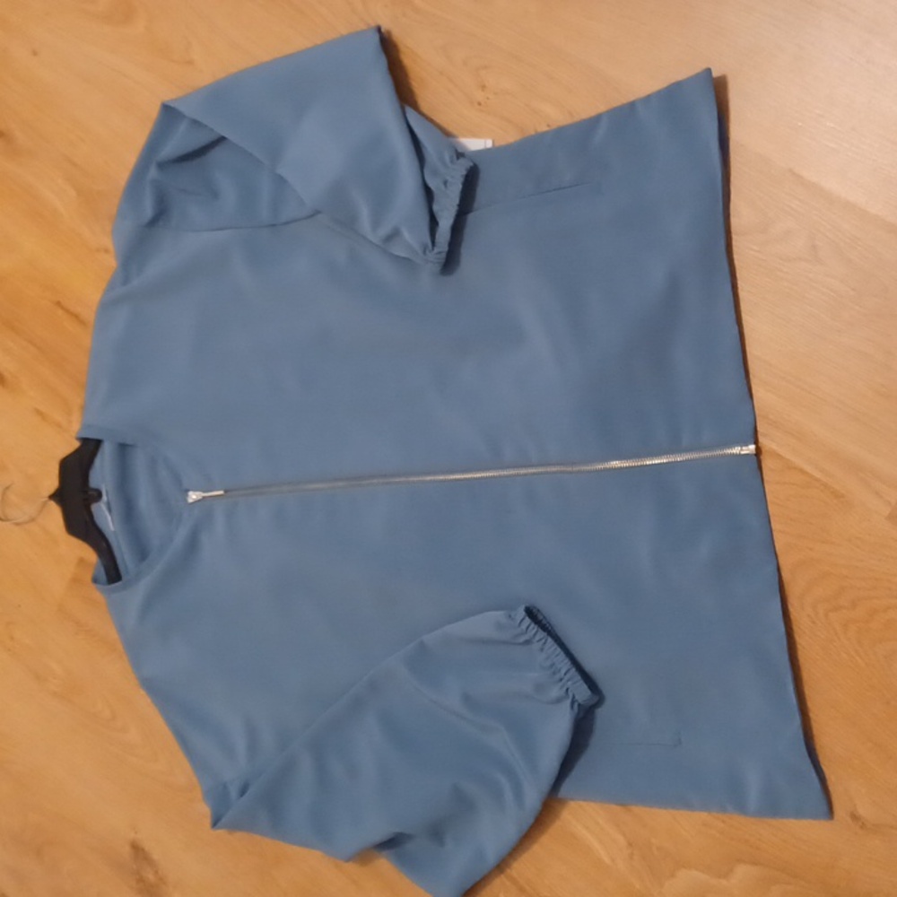 Halston Womens Oversized Dusk Blue Full Zipper Bomber Jacket NWT Med